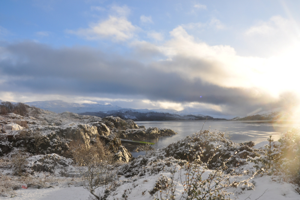 snowy scene at the ferry slipway